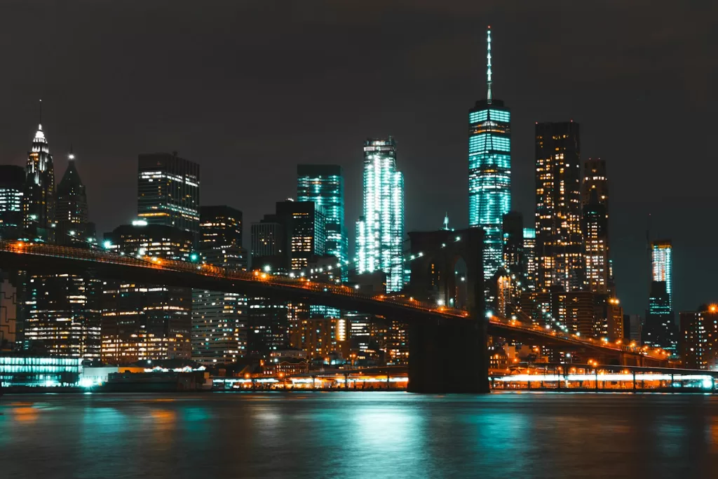 landscape photograph of brooklyn bridge at nighttime